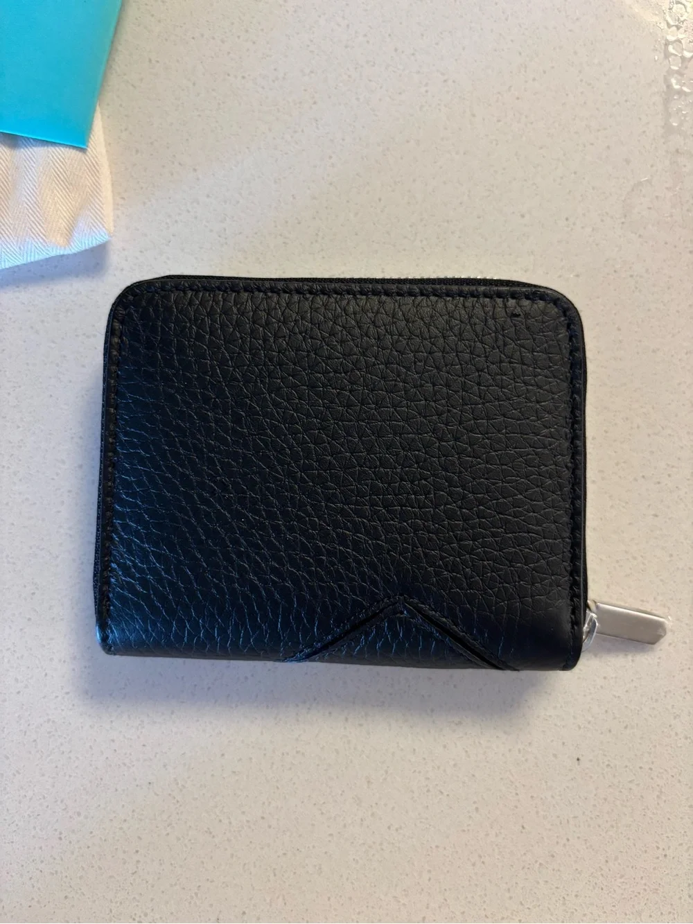 Tiffany & Co. Black Pebbled Leather Zip Wallet